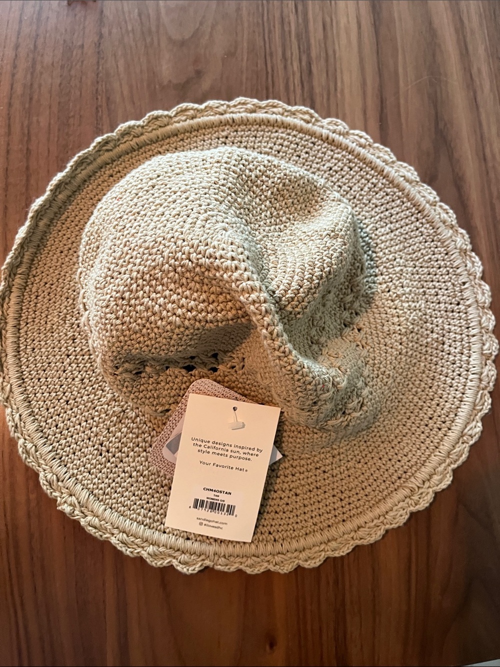 San Diego Hat Company Beige Crochet Kids Sun Hat with Scalloped Brim
